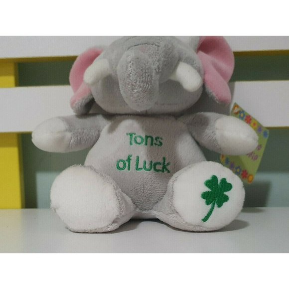 Russ Tons of Luck Elephant Plush Stuffed Animal Gray Pink White Shamrock - Picture 2 of 3